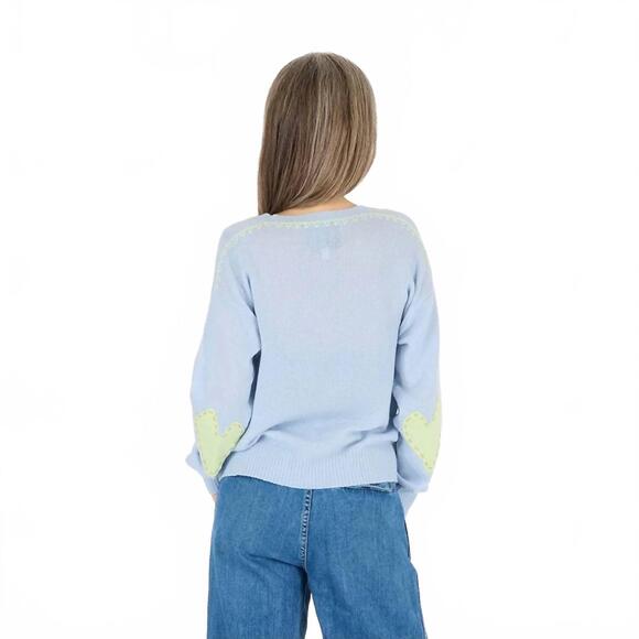 NEW KERRI ROSENTHAL deep v-neck on and on sweater in steel blue - Picture 3 of 4